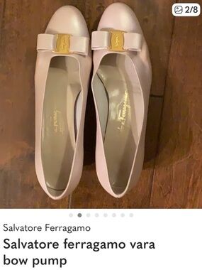 Salvatore Ferragamo Pale Pink Vara Bow Flats with Gold Accent